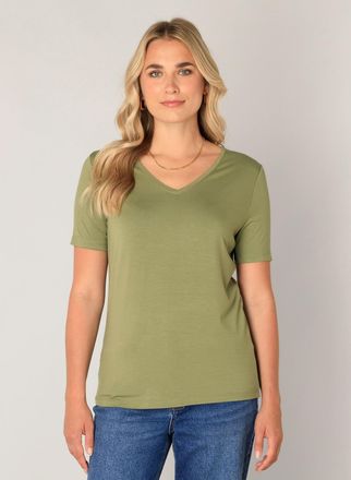 Base Level T-Shirt BASE LEVEL Yanic, Damen, Gr. 36, gr&uuml;n, Single Jersey, Obermaterial: 96% Viskose, 4% Elasthan, unifarben, regular fit h&uuml;ftbedeckend, V-Ausschni