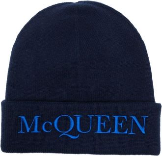 Alexander McQueen logo-embroidered cashmere beanie - men - Cashmere/Polyester - M - Blue