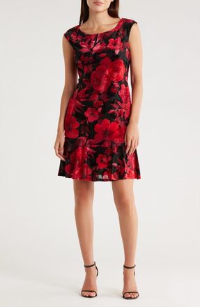 Connected Velvet Burnout Midi Dress in Red at Nordstrom Rack, Size 12