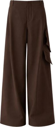 Meimeij Pantalones Anchos con Bolsillos Laterales Asim&eacute;tricos - Trousers - Mujer - Marr&oacute;n - XS