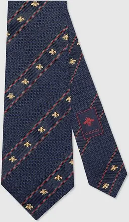Gucci Bee And Web Silk Jacquard Tie, Blue