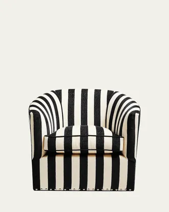 MacKenzie-Childs Marquee Black Stripe Chenille Swivel Chair