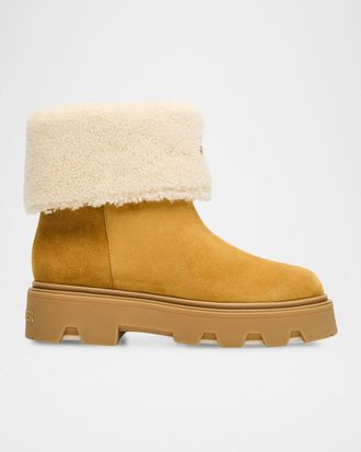 Moncler Aurea Suede and Shearling Mid Ankle Boots