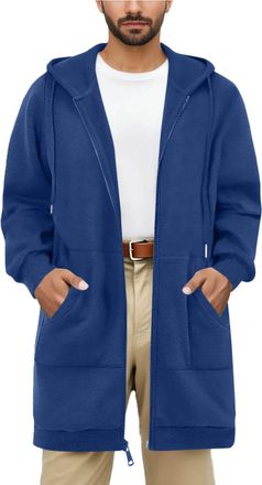 Generic Jackets for Men Long Length Hooded Zip Up Cardigan with Pockets Mens Long Hoodies with Hood Lightweight Solid Colors Coats Mens Jackets Warm Casual Ou