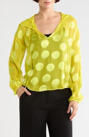 Longchamp Hooded Long Sleeve Silk Blend Chiffon Top in Lemon at Nordstrom Rack, Size 6 Us / 38 Fr
