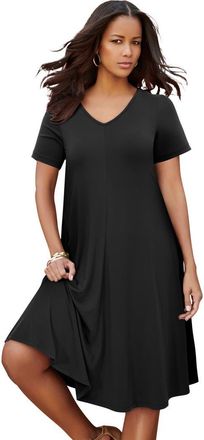 Roaman's Plus Size Short Sleeve Sleeve Swing Dress in Black at Nordstrom, Size 40