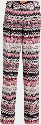 Missoni Metallic Chevron Pleated Straight-Leg Trousers