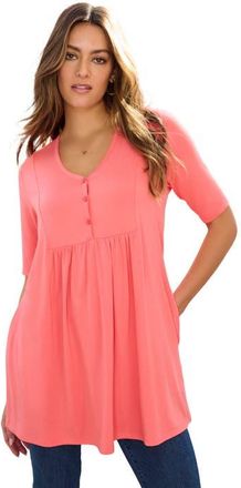 Roaman's Plus Size Henley Swing Tunic in Sunset Coral at Nordstrom, Size 28