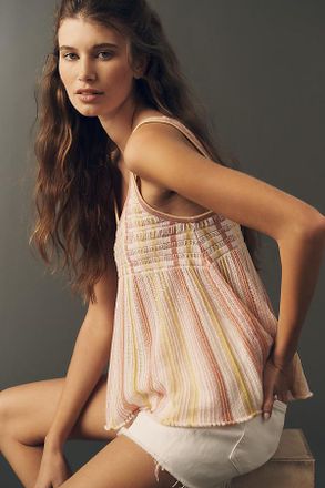 Maeve Scoop-Neck Textured Stripe Swing Tank Top