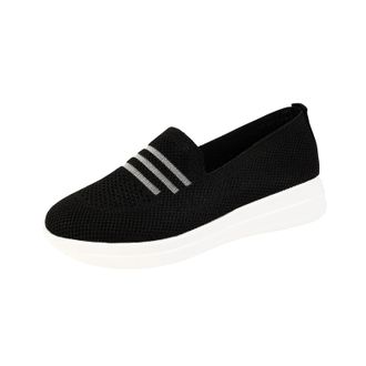 Generic Slip On Shoes Women Wide Fit Casual Walking Shoe Round Toe Lightweight Breathable Thick Bottom Comfortable Running Shoes Gym Workout Tennis Black