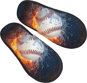 Generic Women Men House Slippers Baseball In Fire And Water Cotton Slippers Adults Anti-Skid MenS Warm Slip On Slipper, For Hotel, Home, Travel, M