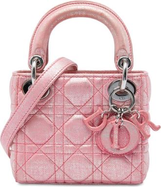Dior Pre-owned Dior Micro Metallic Iridescent Lambskin Cannage Lady Satchel Ladies UCBRSXF1OG34AXPS