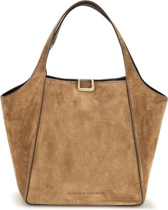 Brunello Cucinelli Womens Bucket Bag Caramel Suede Calf Leather Shoulder
