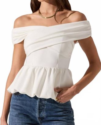 Astr Tennille Off Shoulder Peplum Top In White