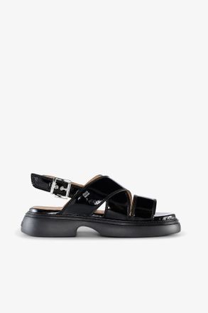 Ganni Black Cross Strap Sandals - Size 36