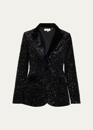 Teri Jon Satin-Trim Sequin Blazer