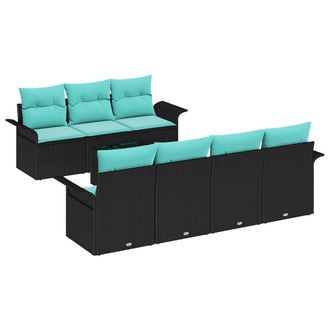 vidaXL Conjunto De Sof&aacute; De Jard&iacute;n Con Coj&iacute;n 8 Pcs Negro Y Turquesa Vidaxl