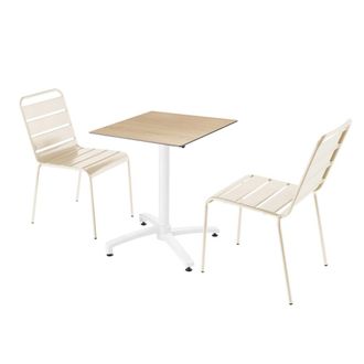 Oviala Mesa de jard&iacute;n de conjunto laminado de roble y 2 sillas marfil