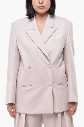 Super Blond Blazer Doppiopetto Oversized in Lana Vergine Stretch Super Blond