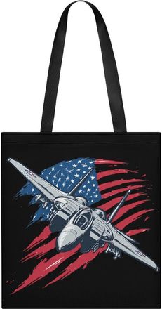 Generic Fighter Jet US Flag Plane Tote Bag for Women Men Shoulder Bags Purses Pouch Handbags