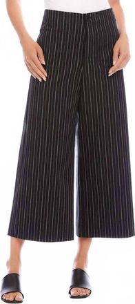 Karen Kane Stripe Cropped Wide-Leg Pants In Black With Off White