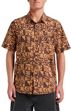 Quiksilver Terra Classic Abstract Print Short Sleeve Stretch Cotton Button-Up Shirt in Chocolate at Nordstrom Rack, Size Xx-Large