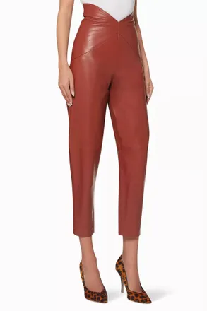 The Attico Butterfly Leather Pants In Red