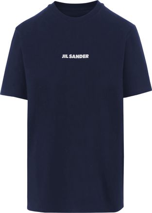 Jil Sander Navy Blue Logo Cotton T-Shirt
