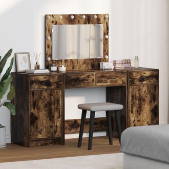 Berkfield Home 3-Piece Dressing Table Set with LED g&Auml;&igrave; Smoked Oak Engineered Wood in Brown