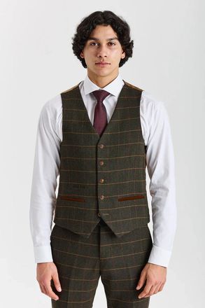 PAUL ANDREW Waistcoat Tweed Herringbone Check Wool Blend Vest