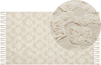 Beliani Alfombra De Algod&oacute;n Beige Claro 80 X 150 Cm Patr&oacute;n Geom&eacute;trico Minimalista Aksaray