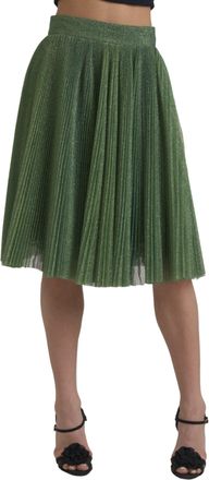 Dolce & Gabbana Womens Metallic Green High Waist A-Line Pleated Skirt Polyester