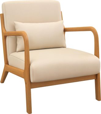 HOMCOM Homcom - Butaca De Sal&oacute;n N&oacute;rdica Sill&oacute;n Individual Acolchado Con Reposabrazos Coj&iacute;n Y Marco De Madera De Caucho Para Dormitorio Carga 120 Kg 61x78x76 