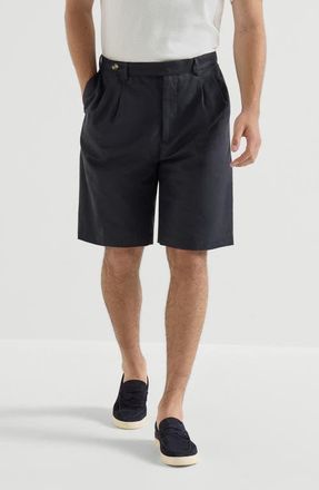 Brunello Cucinelli Bermuda shorts with pleats in Navy Blue at Nordstrom, Size 54 It