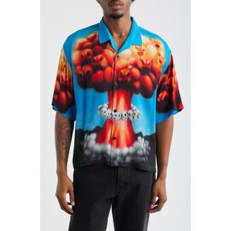 Brain Dead Explosion Graphic Button-Up Shirt in Blue Multi at Nordstrom, Size Xx-Large