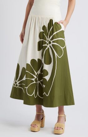 Farm Rio Palermo Botanical Midi Skirt in Palermo Green at Nordstrom, Size Xx-Small