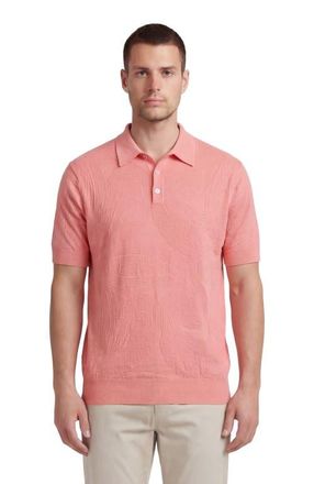 Lords of Harlech Mens Jacquard Linen Cotton Polo in Coral at Nordstrom, Size Xx-Large