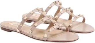 Valentino Sliders, female, Beige, Size: 7 US Rockstud Flat Slide Sandal