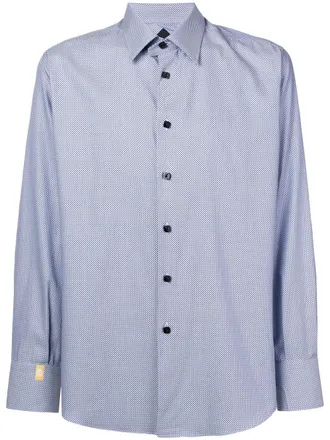 Billionaire Boys Club geometric patterned curved hem shirt - men - Cotton - S - Blue