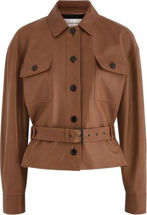 Saint Laurent Belted Leather Jacket - Brown - 38 (UK10 / S)