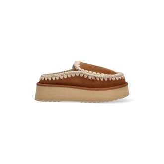 Mou Brown Leather Flat Shoes Clog Eskimo