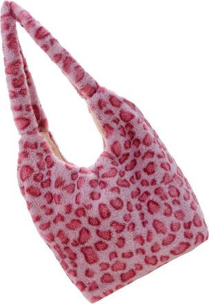 Frcolor Plush Shoulder Bag for Women, Pink Leopard Print Single-shoulder Handbag, Casual Fashion Plush Storage Pouch Suitable for Autumn and Winter Outings