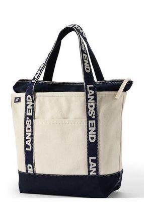 Lands End Zip Top Canvas Tote Bag in Natural/navy Lands End at Nordstrom, Size X-Large