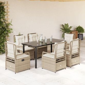 vidaXL Set Comedor De Jard&iacute;n 7 Pzas Con Cojines Rat&aacute;n Sint&eacute;tico Beige Vidaxl