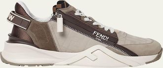 Fendi Mens Fendi Flow Nubuck Leather Low-Top Sneakers