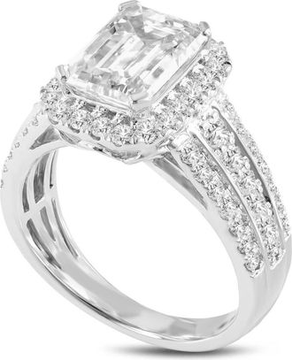 LuvMyJewelry Nare 14K White Gold Emerald Cut Lab Grown Diamond Halo Engagement Ring - 4 Ct at Nordstrom, Size 7.5