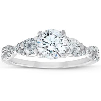Pompeii3 1 1/2Ct Three Stone Diamond & Moissanite Infinity Engagement Ring 14k White Gold