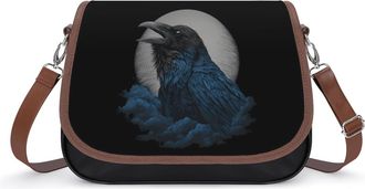 Generic Raven with Moon Fashion Womens Crossbody Bags Novelty Handbag Shoulder Bag Purse