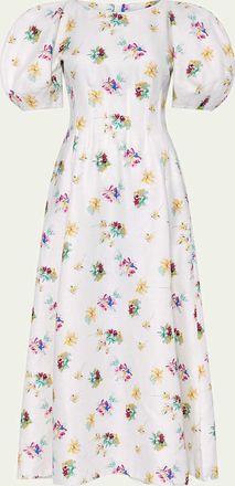 Gabriela Hearst Ranya Puff-Sleeve Mias Flowers-Print Linen Maxi Dress