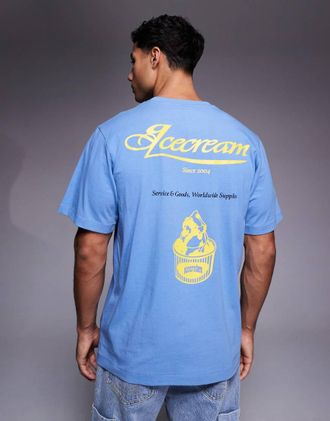 Icecream T-shirt azzurra con logo Nice to see you-Blu